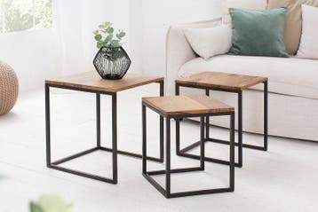 Design bijzettafel set van 3 ELEMENTS 40cm Sheesham metalen, Huis en Inrichting, Tafels | Sidetables, Ophalen of Verzenden, Nieuw