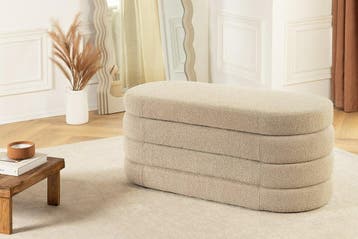 Extravagante gestoffeerde bank VOGUE 115cm taupe bouclé bank, Ophalen of Verzenden, Nieuw