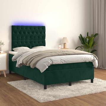 vidaXL Boxspring met matras en LED fluweel donkergroen, Verzenden, Nieuw, Twijfelaar, 120 cm