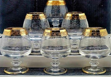 |-(6) x *Exklusives 24k Gold 6-teiliges Set edler Cognac-