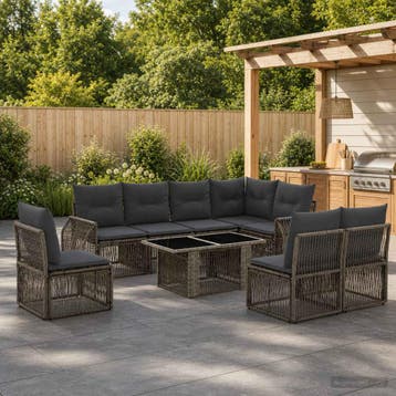 vidaXL Tuinbankenset 9 st Grijs en Donkergrijs poly rattan, Verzenden, Nieuw