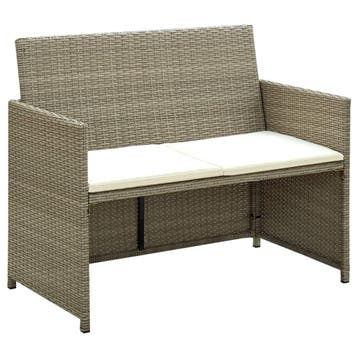 vidaXL Tuinbank 2-zits met kussens poly rattan beige, Verzenden, Nieuw