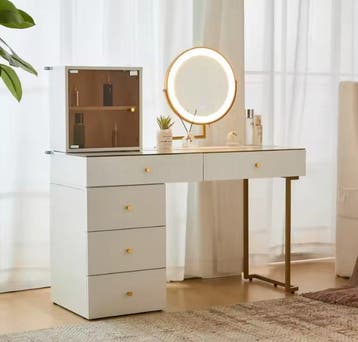 Kaptafel LED-Spiegel met Glazen Blad en Kast – 120 cm, Huis en Inrichting, Tafels | Kaptafels, Verzenden, Nieuw