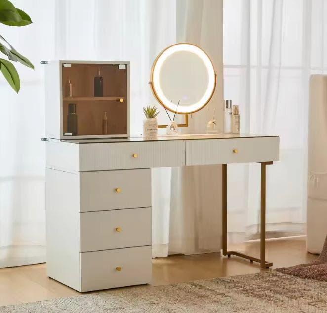 Kaptafel LED-Spiegel met Glazen Blad en Kast – 120 cm, Huis en Inrichting, Tafels | Kaptafels, Nieuw, Verzenden