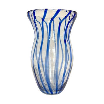 Grote glazen vaas met blauwe strepen, Huis en Inrichting, Woonaccessoires | Vazen, Ophalen of Verzenden, Nieuw