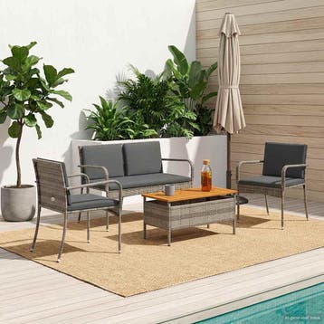 vidaXL Tuin set met kussen staal, Verzenden, Nieuw, Rotan