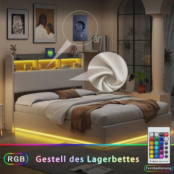 Modern Gestoffeerd Dubbelbed met Opbergruimte - 140/160x200c, Verzenden, Nieuw