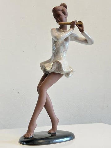 Goldscheider - Beeld, Art deco fluit danseres - 38.5 cm -