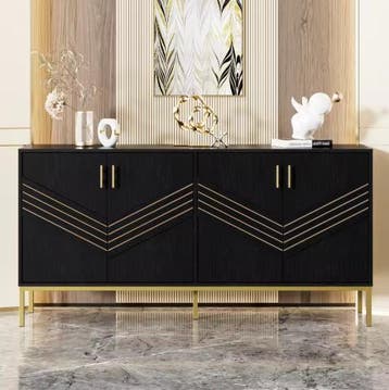 Zwart Dressoir 160 cm – Moderne Opbergkast met 4 Deuren, Verzenden, Nieuw