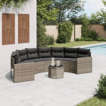 vidaXL Tuinbank met tafel en kussens halfrond poly rattan, Verzenden, Nieuw
