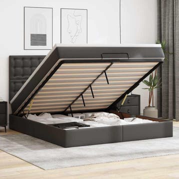 vidaXL Ottoman bed met matras en LEDs 160x200cm kunstleer, Overige materialen, Verzenden, Zwart, 200 cm
