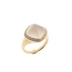 Gouden ring gezet met rozenkwarts en diamanten; Tirisi, Sieraden, Tassen en Uiterlijk, Gebruikt, Overige kleuren, Ophalen of Verzenden