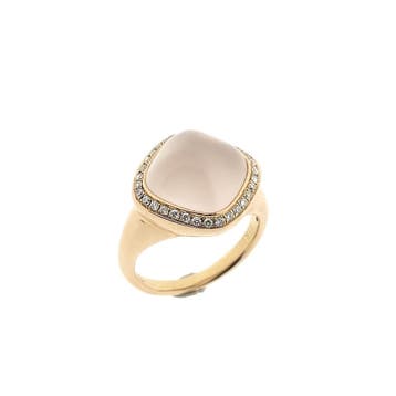 Gouden ring gezet met rozenkwarts en diamanten; Tirisi, Sieraden, Tassen en Uiterlijk, Ringen, Gebruikt, Ophalen of Verzenden