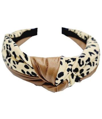 Haarband Diadeem 3cm – Knoop Panterprint – Stof - Lederlook, Nieuw