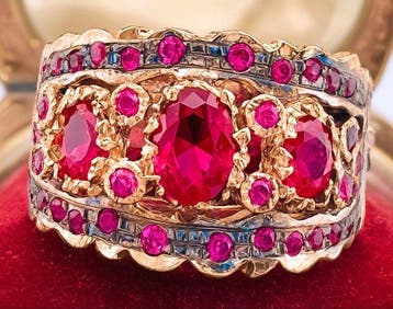 Zonder minimumprijs - Ring - 9 kt. Roségoud, Zilver Robijn -, Nieuw