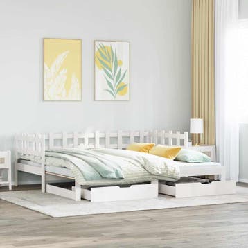 vidaXL Slaapbank met onderschuifbed/lades zonder matras, 90 cm, Eenpersoons, Verzenden, Wit