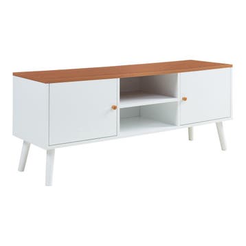 Tv-meubel Reyljand 120x35x50 cm wit en teak [en.casa], Verzenden, Nieuw