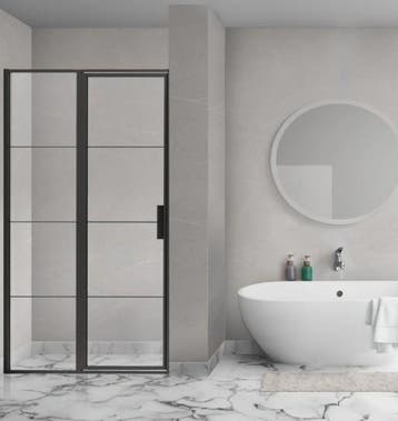 Douchedeur 80 x 200 cm met Vast Deel en Zwart Raster, Ophalen of Verzenden, Nieuw, Glas, Bad