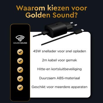 Golden Sound 45W snellader - USB C Snellader - 2 meter, Ophalen of Verzenden, Nieuw