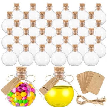 Bolvormige Mini Flesjes met Kurk en Tags 100 ml Decoratief, Verzenden, Nieuw