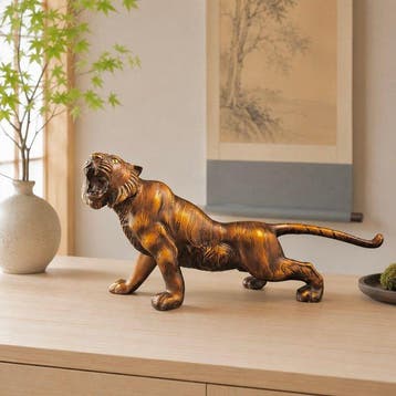 Murata Hiroshi  Roaring Tiger Okimono - sculptuur Brons -