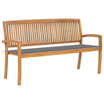 vidaXL Tuinbank stapelbaar met kussen 159 cm massief, Verzenden, Nieuw, Teakhout