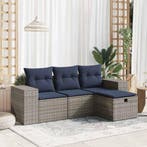vidaXL 4-delige Loungeset met kussens poly rattan grijs, Verzenden, Nieuw, Rotan, Loungeset