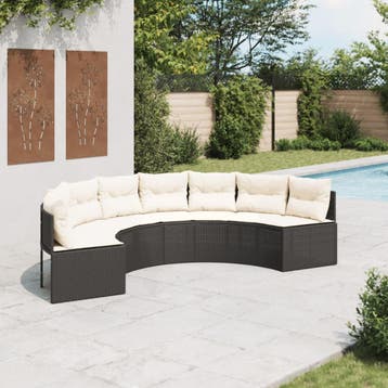 vidaXL Tuinbank met kussens halfrond poly rattan zwart, Tuin en Terras, Verzenden, Nieuw