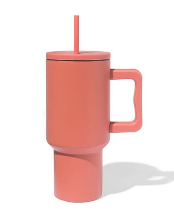 HEMA Drinkbeker met rietje 900ml rvs terra, Verzenden, Nieuw
