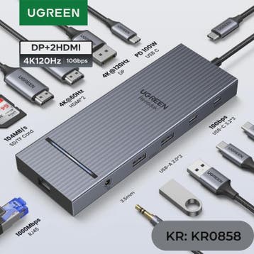 UGREEN 12-in-1 USB-C Docking Station: 2x HDMI 4K@120Hz, 10Gb, Verzenden, Nieuw