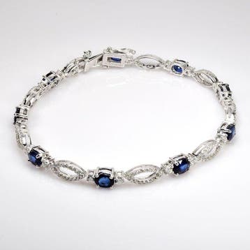 Armband - 18 karaat Witgoud - 5.59ct. tw. Saffier - Diamant, Nieuw