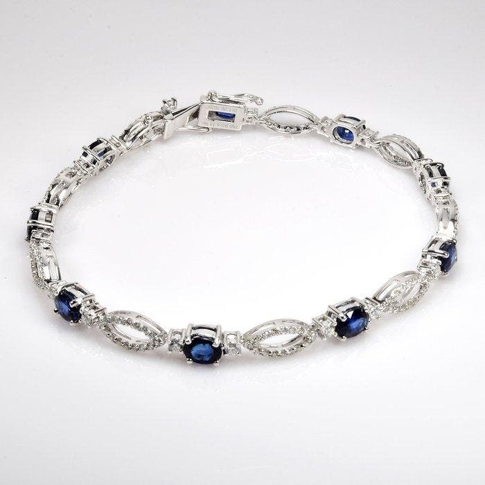 Armband - 18 karaat Witgoud - 5.59ct. tw. Saffier - Diamant, Sieraden, Tassen en Uiterlijk, Armbanden