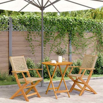 vidaXL 3-delige Bistroset poly rattan en massief hout beige, Verzenden, Nieuw, Hardhout