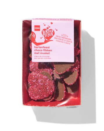 HEMA Versierplezier choco flikken hartjes met musket 150gram, Verzenden, Nieuw