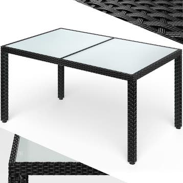 Polyrotan Tuintafel Zwart 150x90x75cm Glas (Tafels), Tuin en Terras, Verzenden, Nieuw