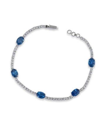 Tennis armband - 14 karaat Witgoud - 6.44ct. tw. Saffier -