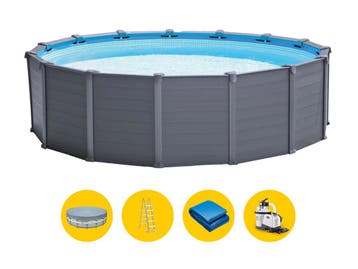 Intex Graphite Grey Panel zwembad - 478 x 124 cm - met, Verzenden, Nieuw, Rond, 120 cm of meer