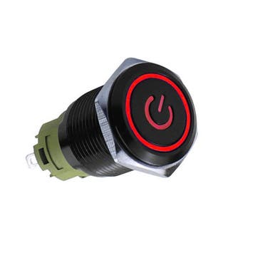 Push schakelaar 19mm - rode LED verlichting – Power symbool, Ophalen of Verzenden, Nieuw