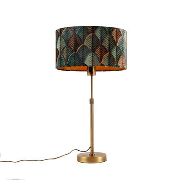 Tafellamp brons met ovale velours kap blad design 35cm -, Verzenden, Nieuw
