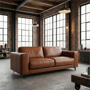 Leren bank Clear - 2,5 zits - Elegance Cognac (cognac) -, Huis en Inrichting, Bohemian, Eigentijds, Modern, Retro, Vintage, Nieuw