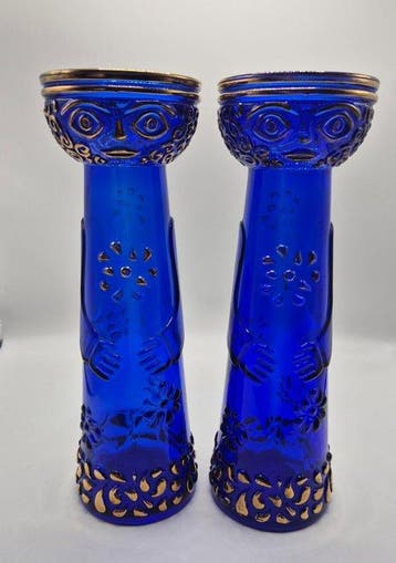 Vaas (2) - Glas - Kobalt blauw vazen