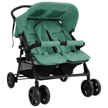 vidaXL Tweelingkinderwagen staal groen, Verzenden, Nieuw