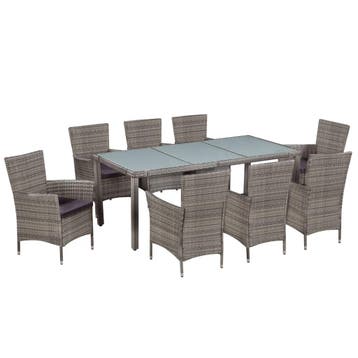 vidaXL 9-delige Tuinset met kussens poly rattan grijs, Nieuw, 8 zitplaatsen, Tuinset, Verzenden