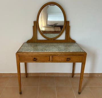 Kaptafel - Marmer, Eik, Messing, Glas, Hout