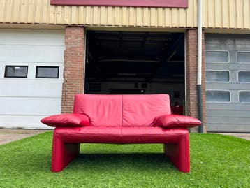 Bank JORI Linea rood leer 2 zit bankstel design sofa JR870, Design, Tweepersoons, Zo goed als nieuw, Rechte bank