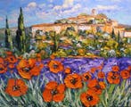 R. Vincent (1954) - Lavandes et coquelicots devant le, Antiek en Kunst