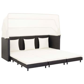 vidaXL Slaapbank met luifel 3-zits verlengbaar poly rattan, Tuin en Terras, Verzenden, Nieuw