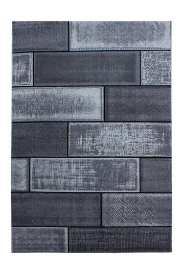 Laagpolig Vloerkleed | Plus | Tegels | Zwart | 80x150 cm, Verzenden, Nieuw