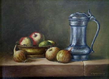 C. Ackermann (XX) - Stilleven met een tinnen kan