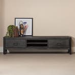 Tv-meubel Mangohout Kelvin 160 Zwart, Verzenden, Nieuw, Overige houtsoorten, Industriële meubels